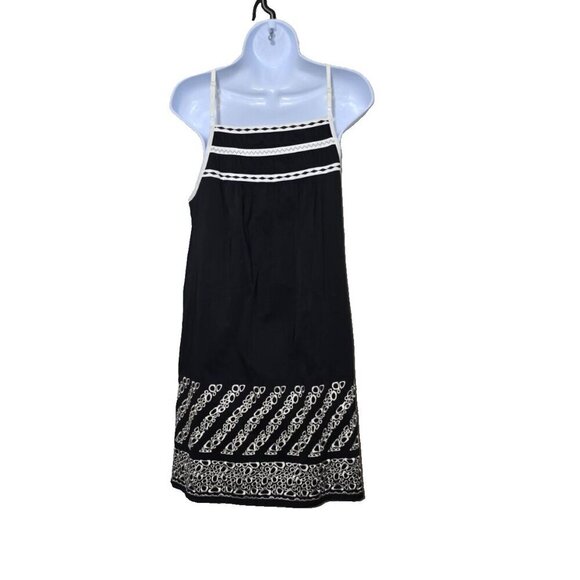 BCBG MaxAzria Dress 4 Black Sundress Geometric Boho Pockets Adjustable Strap - Picture 2 of 15